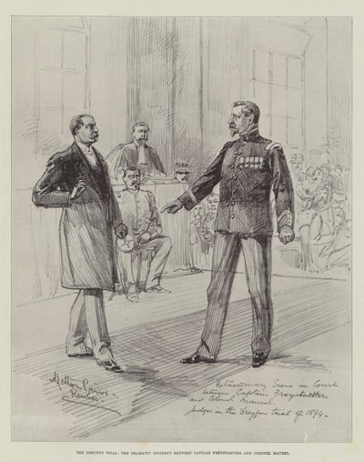 Het Dreyfus-proces, het Dramatische Incident tussen Kapitein Freystaetter en Kolonel Maurel door Melton Prior